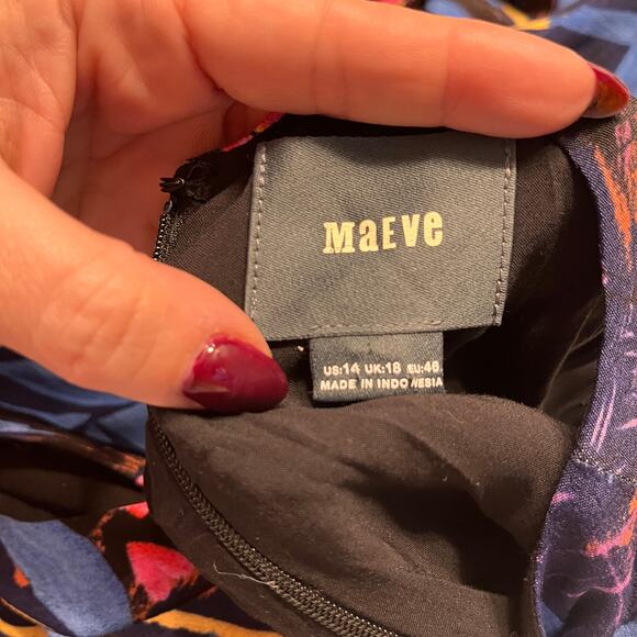 Maeve By Anthropologie Navy Floral Print Cold Shoulder Midi Dress Size 14 - Picture 4 of 9